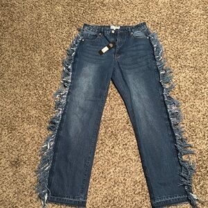 Blue Fringe Women Jeans